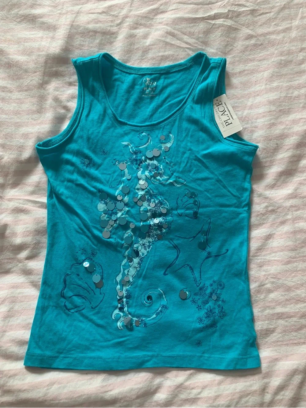 The Children's Place Teal Sequin Seahorse Tank Top